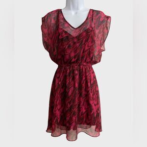 Express Swirl Chiffon Dress Women Size XS Lined Pink Maroon Flowy Elastic Waist